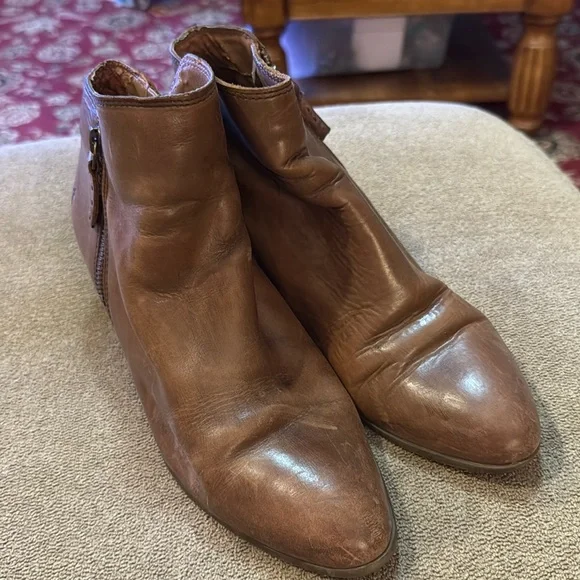 Frye Women’s Brown Leather Side Zip Ankle Boots Size 8.5 (TD) - Picture 1 of 11